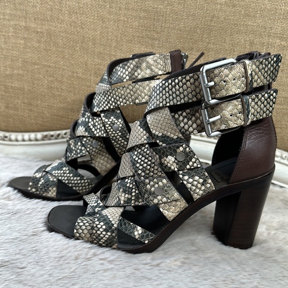 Dolce Vita | Noree Faux Snake Skin Caged Heel Peep Toe Sandals - Picture 10 of 16